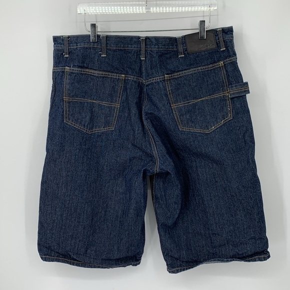 Sean John Carpenter Cargo long jean shorts baggy wide leg skater blue dark 40 - Picture 3 of 5